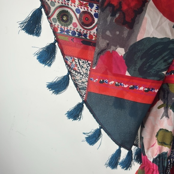 ANTHROPOLOGIE VANESSA VIRGINIA Persian Red Rose Patchwork Tassel Dress Size XS - Picture 5 of 16